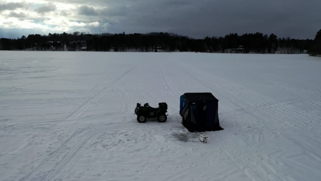 ice shack on middle eau claire lake