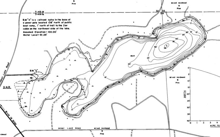 Lake Map for Pickerel Lake in Bayfield County, Wisconsin